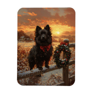 Schipperke Hund Rustic Winter Sunset Magnet