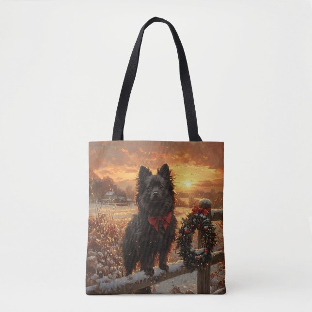 Schipperke Hund Rustic Winter Sunset Tygkasse (Framsida)