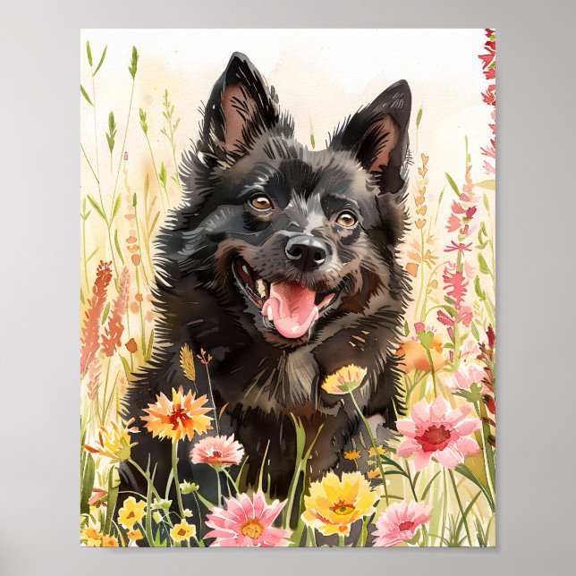 Schipperke Hund Watercolor Porträtt Wall Poster (Framsidan)