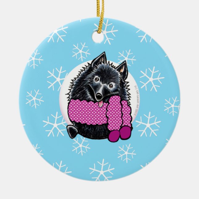 Schipperke Låt det snöa Julgransprydnad Keramik (Framsidan)