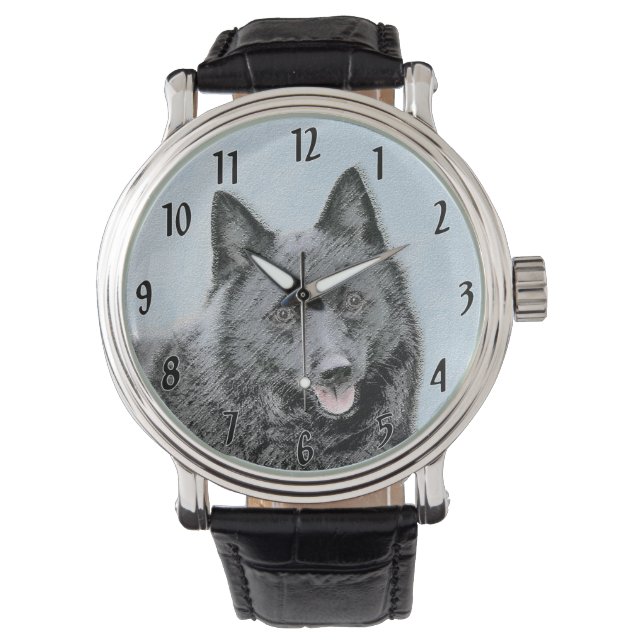 Schipperke-målning - Söt originell hundkonst Armbandsur (Framsida)