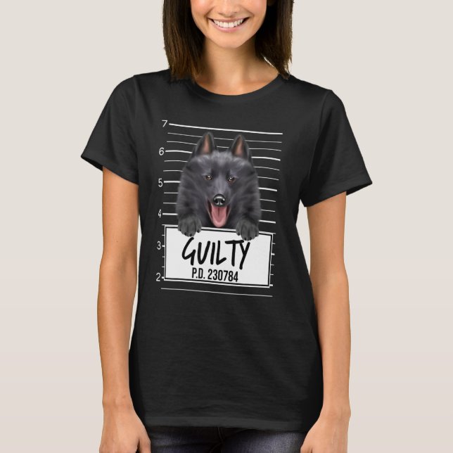 Schipperke Muggskott Skyldig Hund T Shirt (Framsida)
