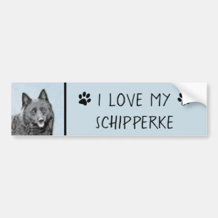 Schipperke Painting - Cute Original Hund Art Bildekal