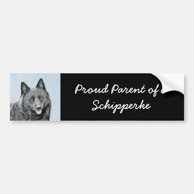 Schipperke Painting - Cute Original Hund Art Bildekal (Framsidan)