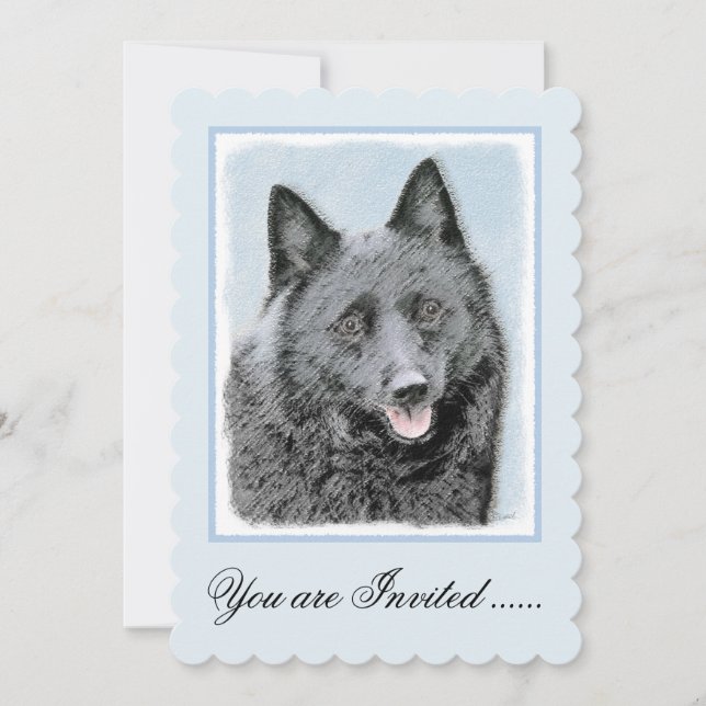 Schipperke Painting - Cute Original Hund Art Inbjudningar (Framsida)