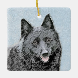 Schipperke Painting - Cute Original Hund Art Julgransprydnad Keramik