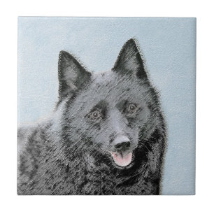 Schipperke Painting - Cute Original Hund Art Kakelplatta