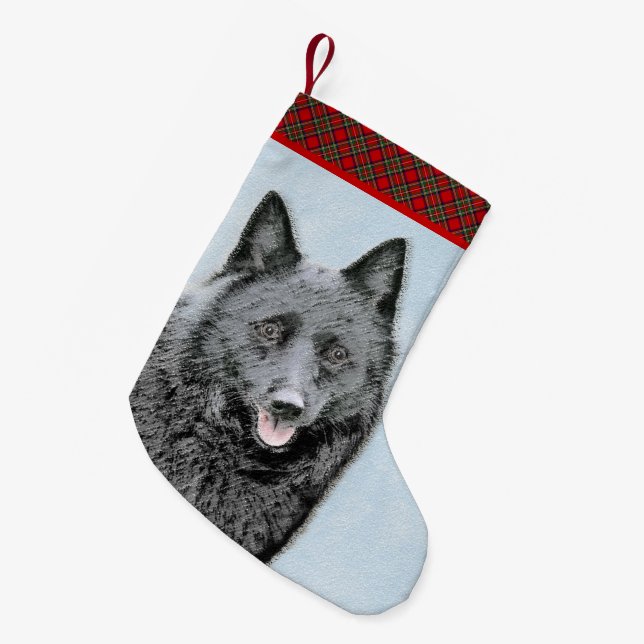 Schipperke Painting - Cute Original Hund Art Liten Julstrumpa (Framsidan (Hängande))