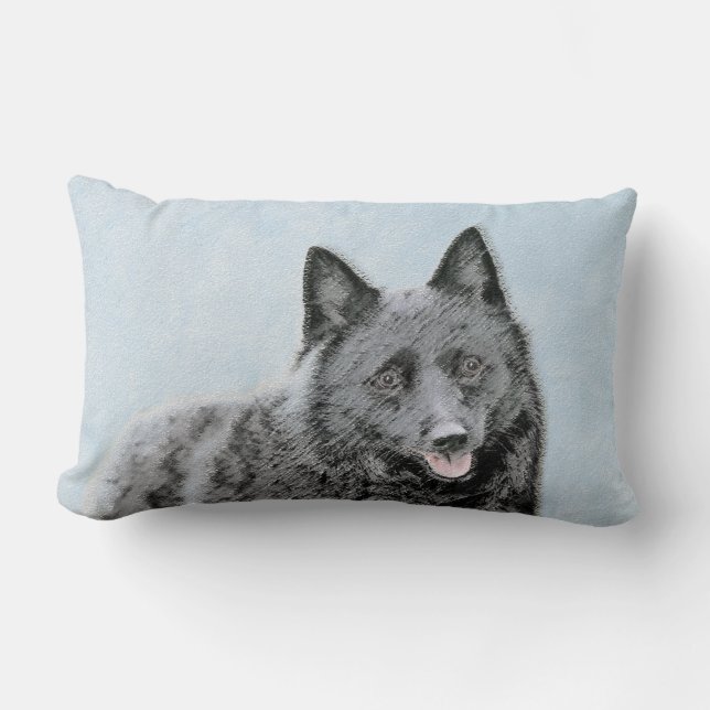 Schipperke Painting - Cute Original Hund Art Lumbarkudde (Framsida)