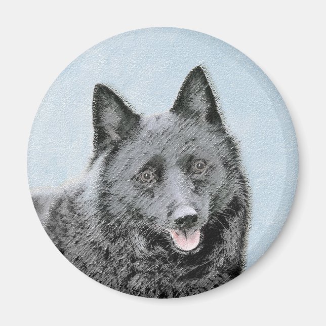 Schipperke Painting - Cute Original Hund Art Magnet (Framsidan)