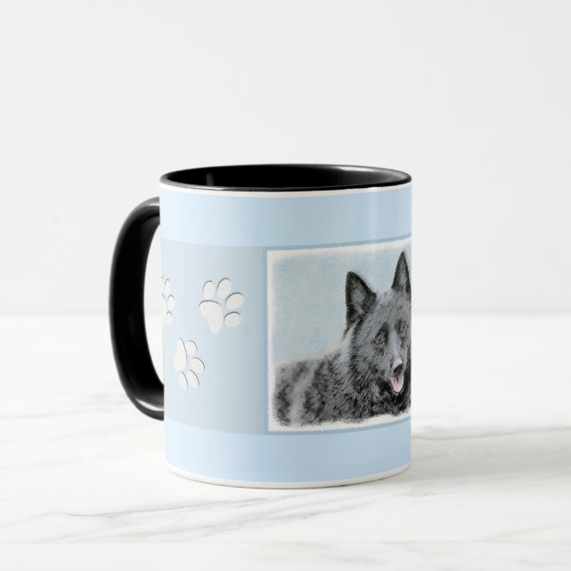 Schipperke Painting - Cute Original Hund Art Mugg (Framsida vänster)