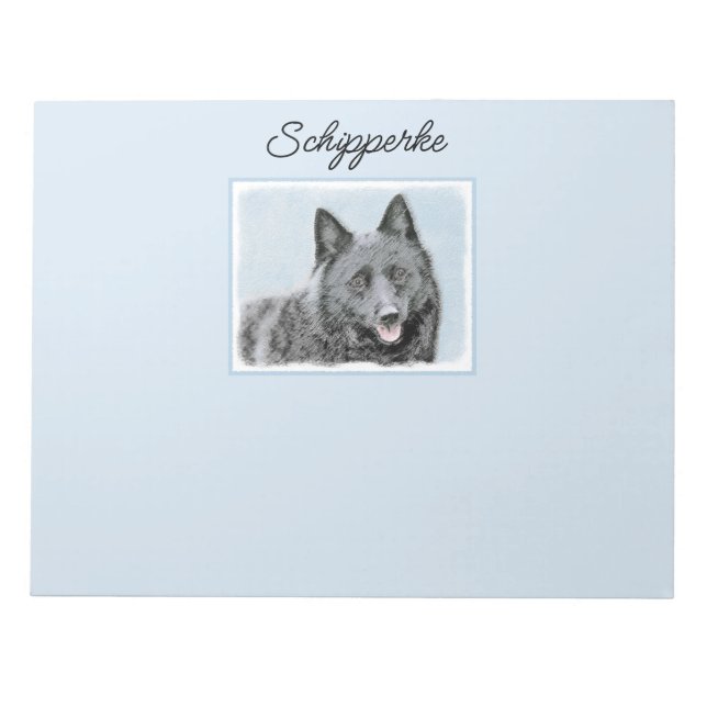 Schipperke Painting - Cute Original Hund Art Notep Anteckningsblock (Framsida)