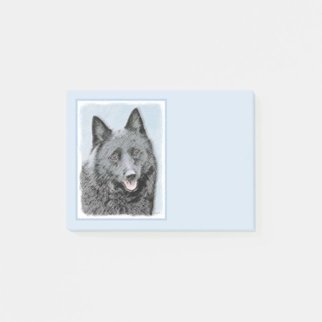 Schipperke Painting - Cute Original Hund Art Post-it Block (Framsida)
