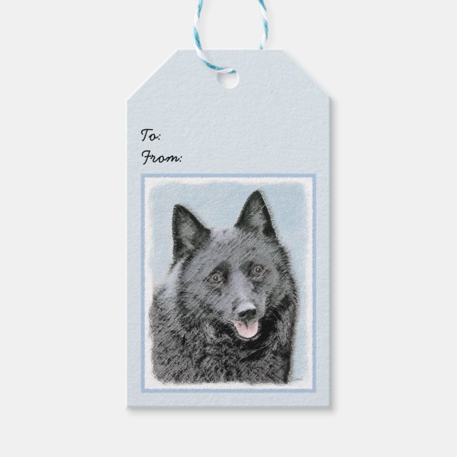 Schipperke Painting - Cute Original Hund Art Presentetikett (Framsidan)