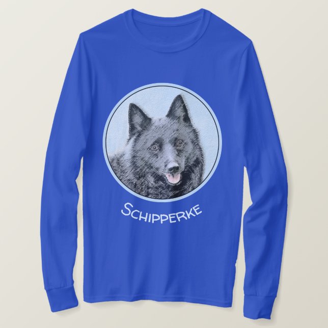 Schipperke Painting - Cute Original Hund Art T Shirt (Design framsida)