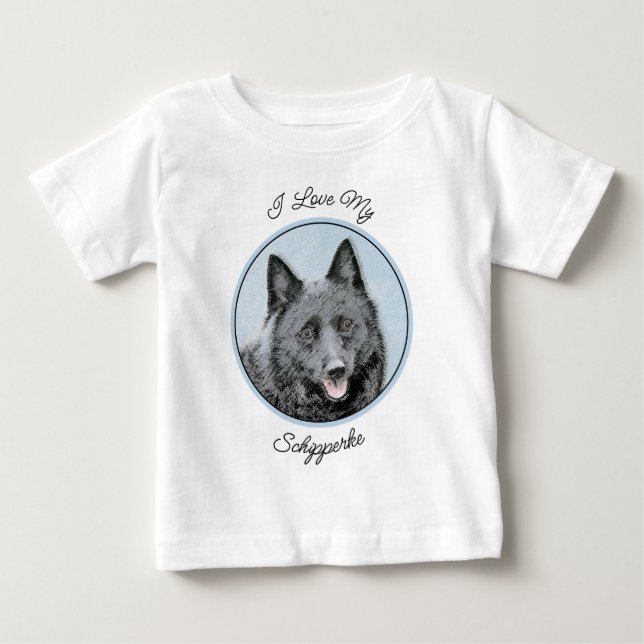 Schipperke Painting - Cute Original Hund Art T Shirt (Framsida)