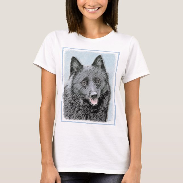 Schipperke Painting - Cute Original Hund Art T-shirt (Framsida)