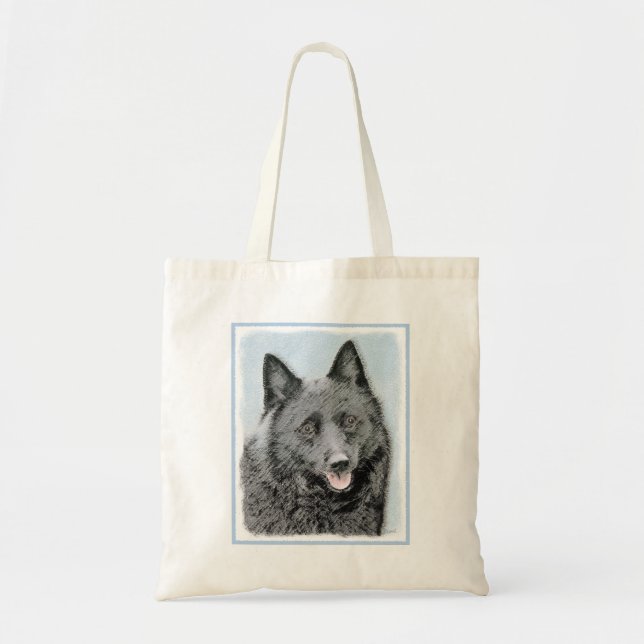 Schipperke Painting - Cute Original Hund Art Tygkasse (Framsidan)