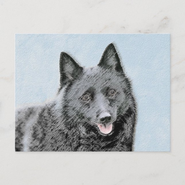 Schipperke Painting - Cute Original Hund Art Vykort (Framsida)
