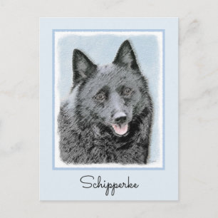 Schipperke Painting - Cute Original Hund Art Vykort