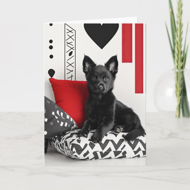 Schipperke Puppy Valentine Card Tack Kort (Framsida)