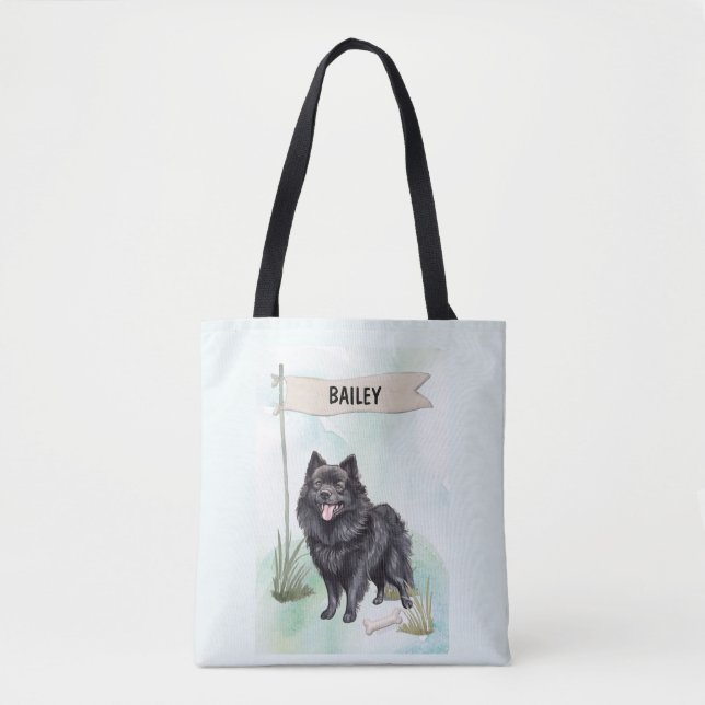 Schipperke Watercolor Personalized Dog Tygkasse (Framsida)