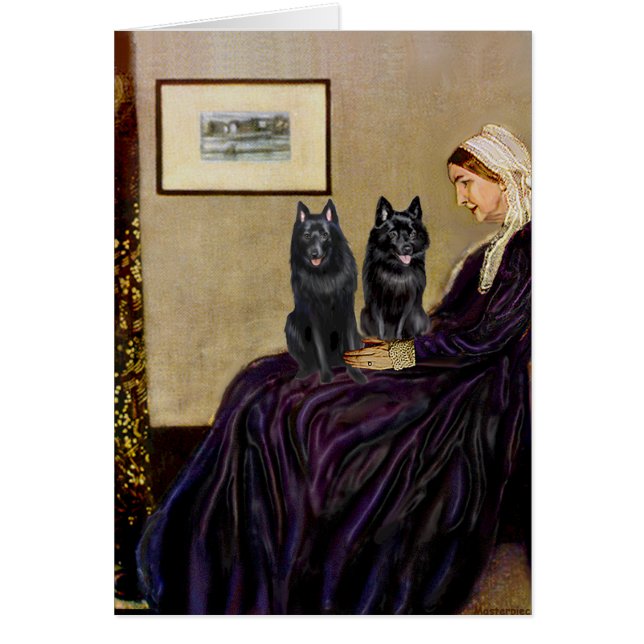 Schipperkes (två) - Whsitlers Mamma Hälsningskort (Framsidan)