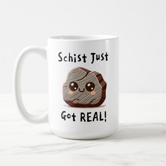 Schist Just Har Real - Cute Geology Pun Tecknad Kaffemugg (Vänster)