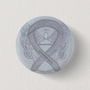 Schizophrenia Awareness Ribbon Angel Anpassningsba Knapp