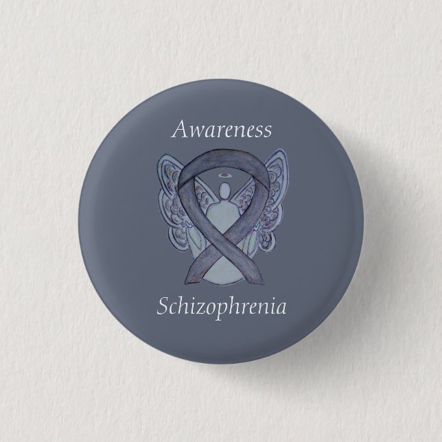 Schizophrenia Awareness Ribbon Angel Anpassningsba Knapp (Framsida)