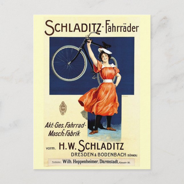 Schladitz-Fahrräder Vintage Bicycle Poster Vykort (Framsida)