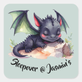 Schlafender Drache mit grünen Flügeln Fyrkantigt Klistermärke