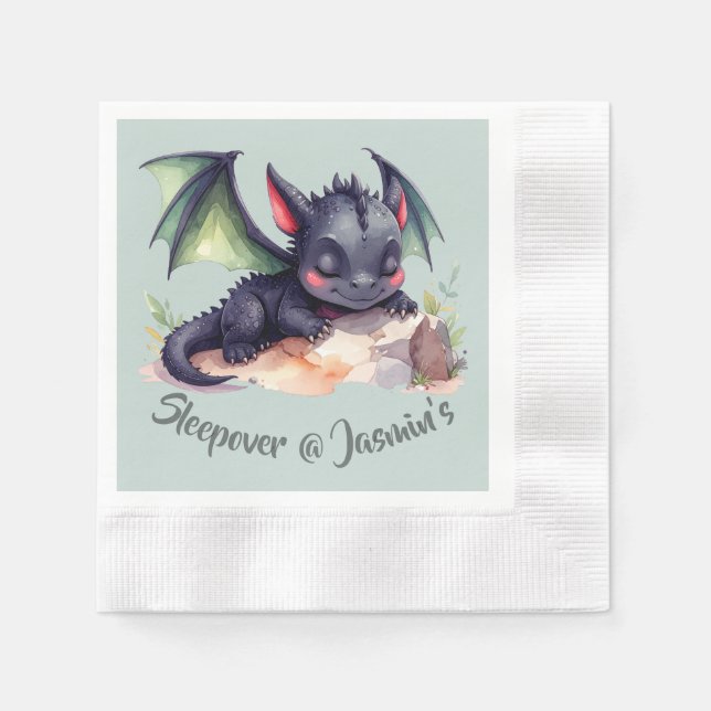 Schlafender Drache mit grünen Flügeln  Pappersservett (Framsidan)