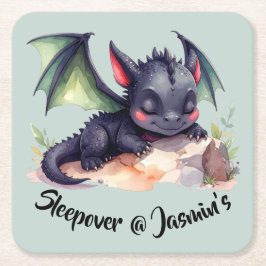 Schlafender Drache mit grünen Flügeln Underlägg Papper Kvadrat