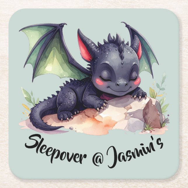 Schlafender Drache mit grünen Flügeln  Underlägg Papper Kvadrat (Framsidan)