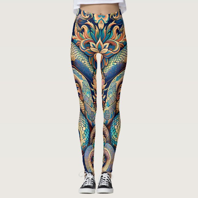 Schlangenmuster Blumendekor Leggings (Framsida)