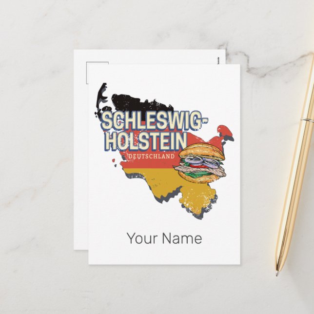 Schleswig-Holstein Tyskland delstat Karta Helg Vykort (Fram/Back In Situ)