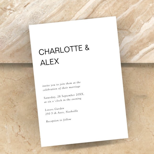 Schlicht elegante einladung inbjudningar (Simple, modern, white, wedding invitation.)