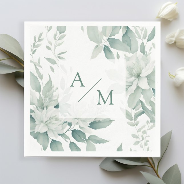 Schlicht elegante Greenery Monogramm Pappersservett (Skapare uppladdad)