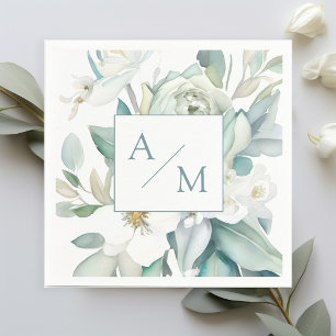Schlicht elegante Greenery Monogramm Pappersservett