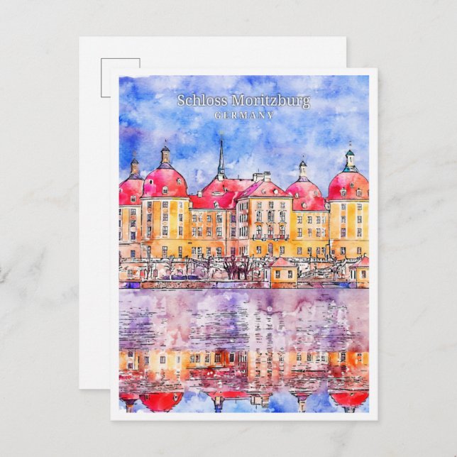 Schloss Moritzburg, Tyskland färg för färd med fär Vykort (Fram/baksida)