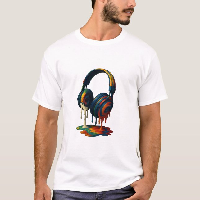 Schmelzende Kopfhörer – Künstlerisches T-Shirt (Framsida)