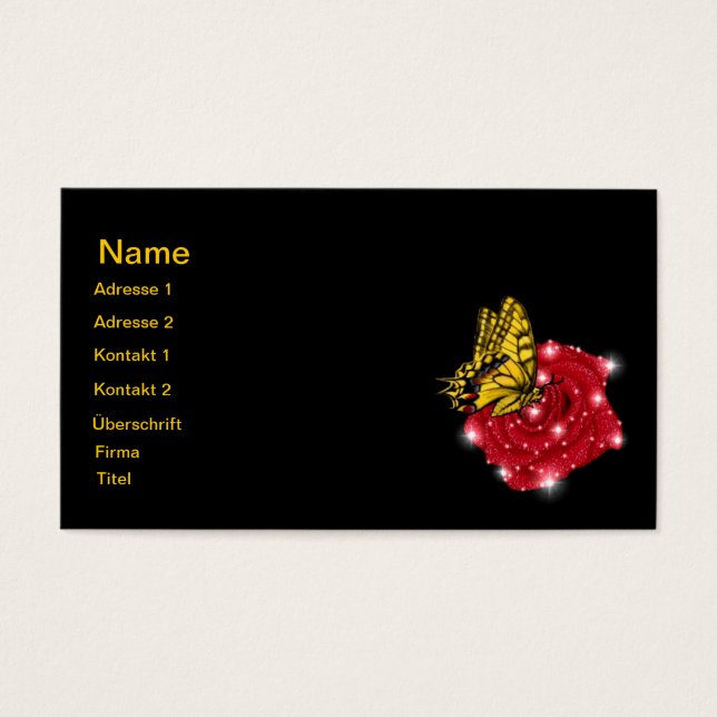 Schmetterling auf rote Ro m. sterne regentropfen Visitkort (Framsidan)