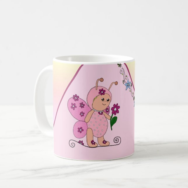 Schmetterling Rosa personalisiert Kaffemugg (Framsida vänster)