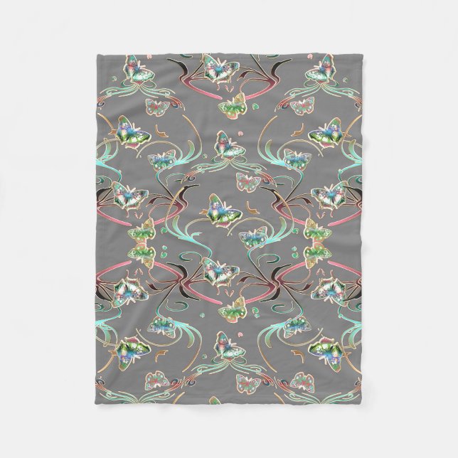 Schmetterlinge Verzierungen Grau Fleecefilt (Framsidan)