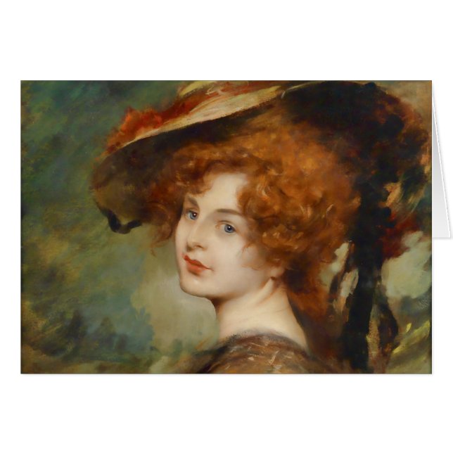 Schmutzler dam med rött hår och hatten OBS kort (Framsidan Horizontal)