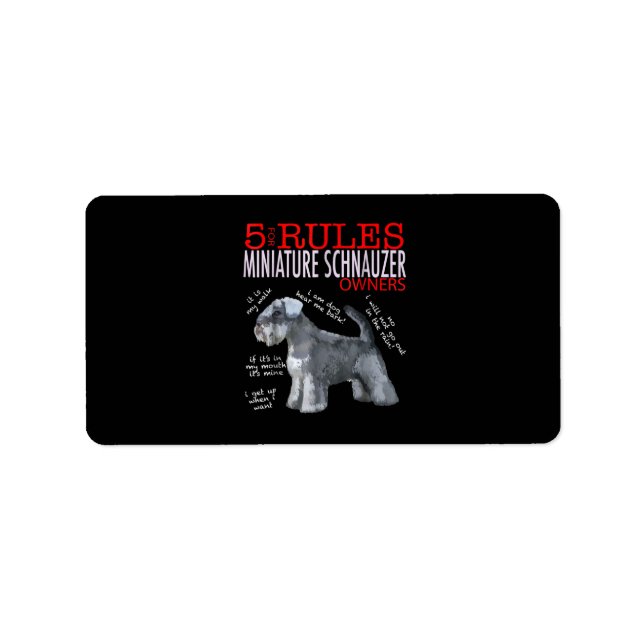 Schnauzer |5 Regler till Miniature Schnauzer Owner Adressetikett (Framsidan)