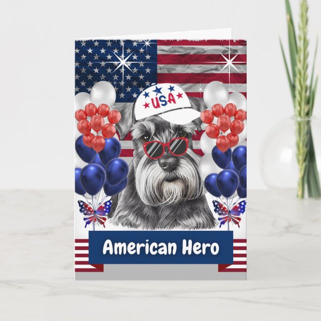 Schnauzer amerikansk hjälte gratulationskort kort (Framsida)