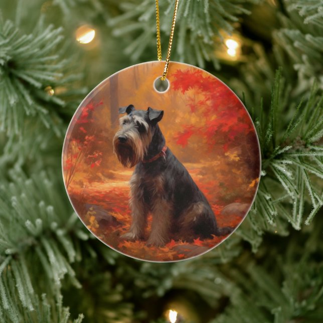Schnauzer bland fallande höstlöv Inspirerar Julgransprydnad Keramik (Träd)