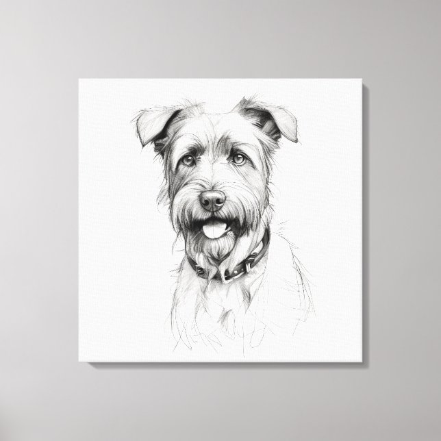 Schnauzer Blyertsteckning Porträtt Canvastryck (Framsida)